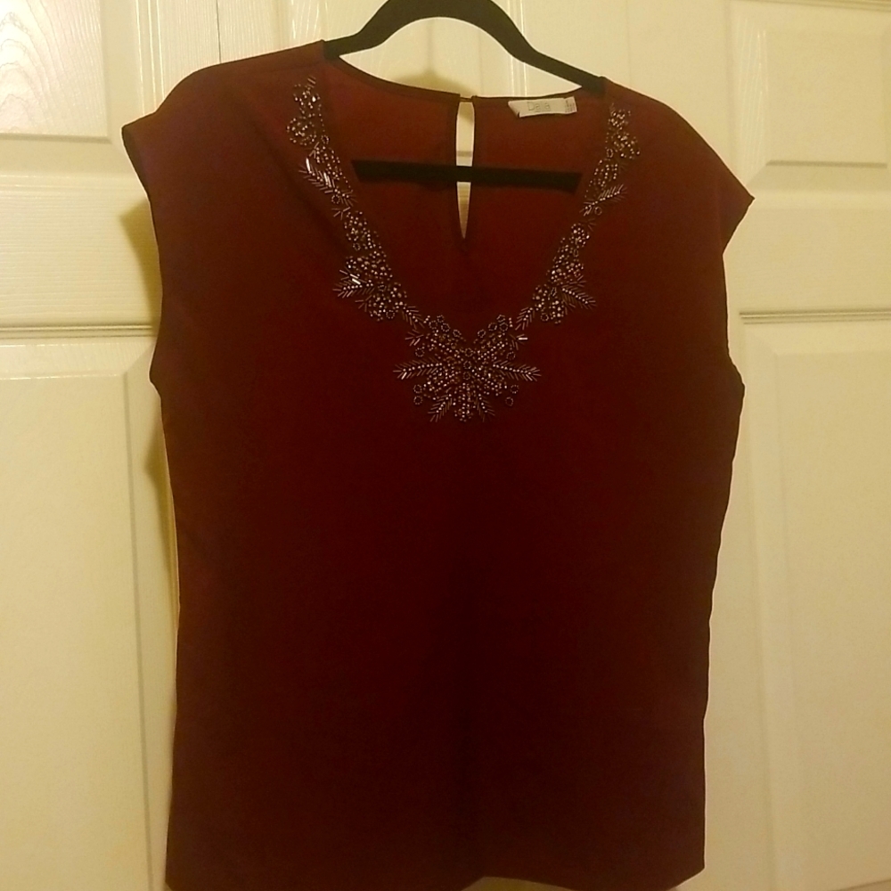 Wine Beaded blouse.